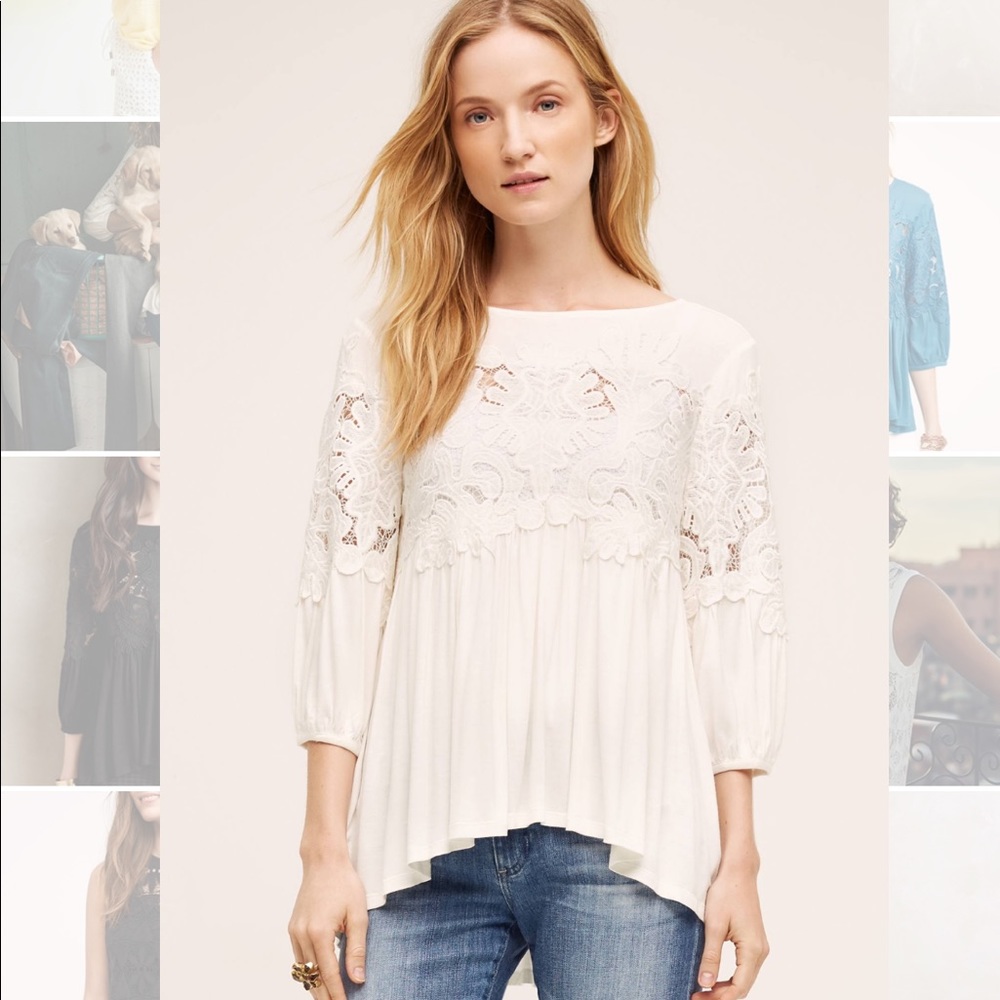 ANTHROPOLOGIE: Black Neck Crochet Blouse - Picture 3 of 4